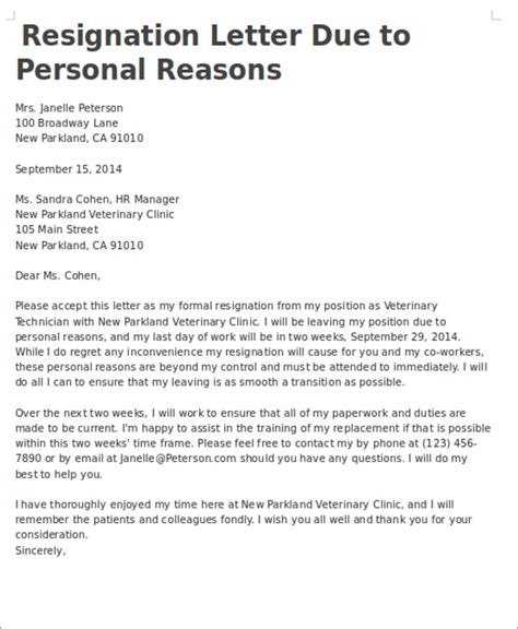Immediate Resignation Letter for Personal Reasons01 Best Letter Template