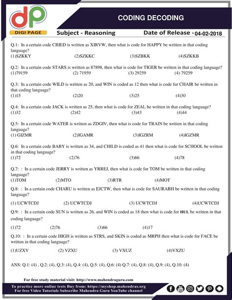 reasoning questions coding decoding pdf