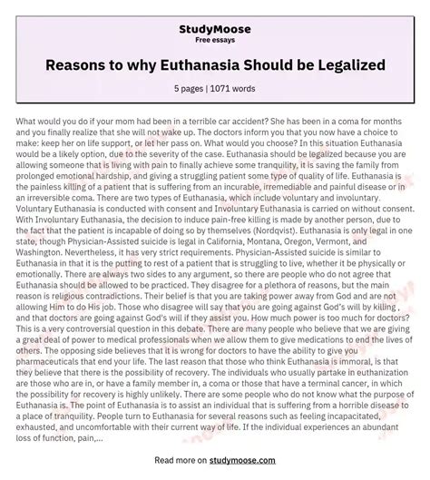 reasons for legalizing euthanasia