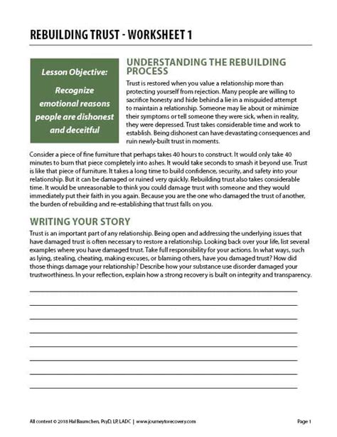 Rebuilding Trust Worksheet 2 (COD Worksheet) Journey to Recovery