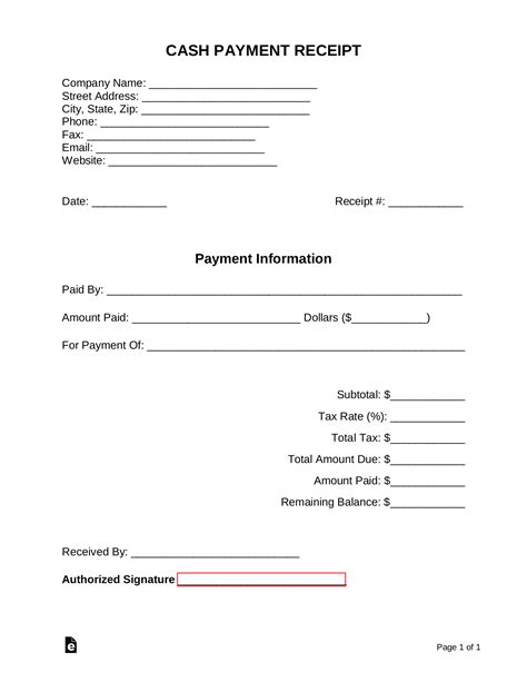 receipt of payment form template