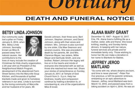 recent obituaries at the standard journal