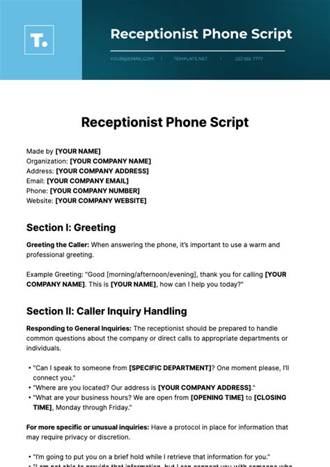 receptionist phone script examples