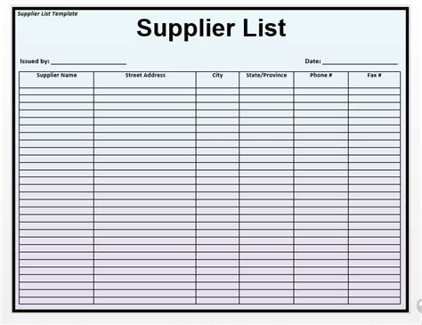 recommended supplier list