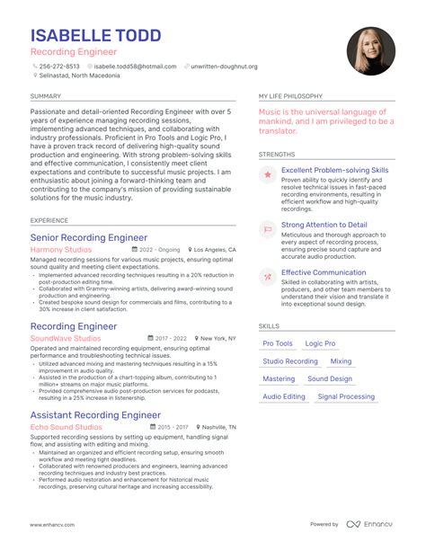 Recording Engineer Resume Examples