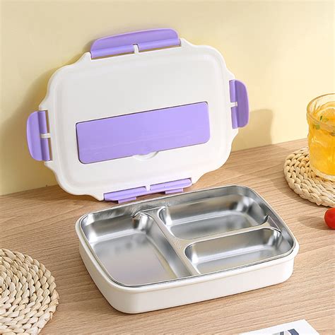 Stainless Steel Rectangular Lunch Box Bento Food Picnic Container