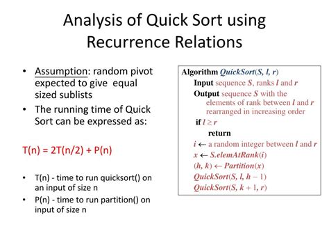 recurrence relation of quick sort algorithm