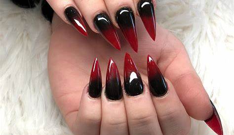 Red and black ombré stiletto acrylic nails Red ombre