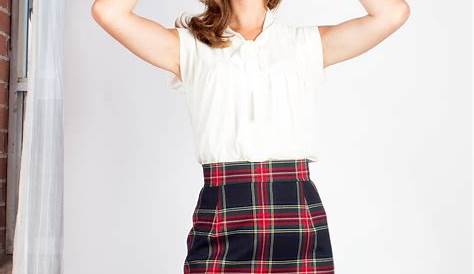 Red And Blue Plaid Pencil Skirt , Scottish Classic Print