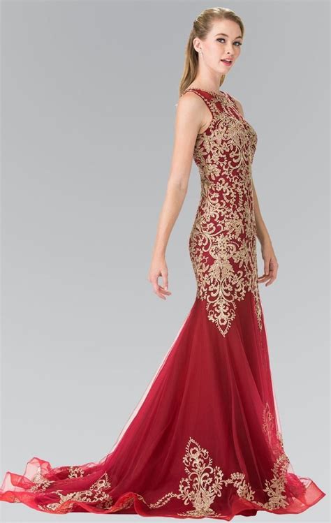 Red And Gold Wedding Dress Illusion Neckline Ball Gown