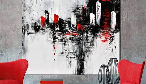 3 Piece Abstract Canvas Painting in Red and Grey | Temple & Webster