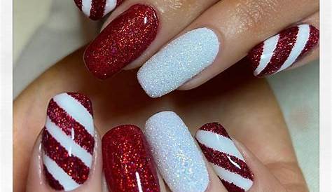 Red And White Christmas Nails Easy Glitter