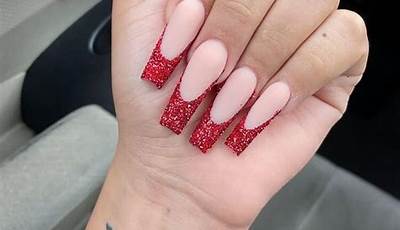 Red Glitter French Tip Nails Valentines