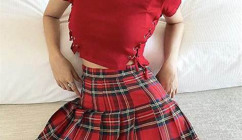 Red Plaid Skirt Aesthetic Outfits Winter , Outfits, Outfits,