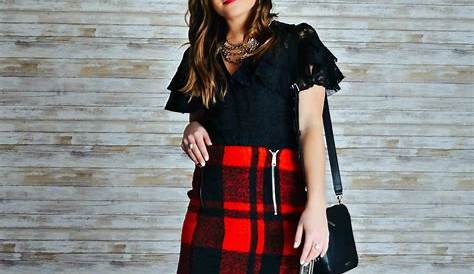 Red Plaid Skirt Outfit And OTK Boots Christmas Pink