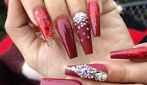 red nails with diamonds stiletto nails Diamond nails