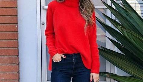 Red Turtleneck Outfit Spring Sweater For The Holidays Quilted Handbag Leather