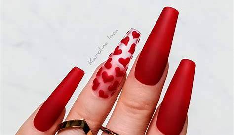 Red Acrylic Red Valentines Day Nails Coffin Shape mavieetlereve