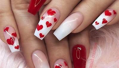 Red Valentines Nails Glitter