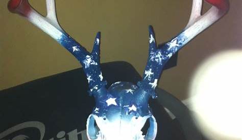 Deer skull with blue and red beads and painted paisley designs by JN