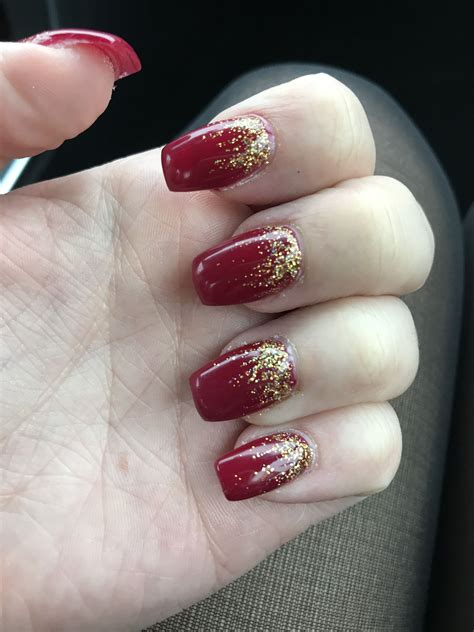 Red and Gold Glitter summer red nail designs
