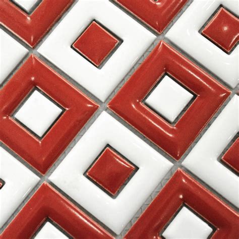 red and white glass tile backsplash
