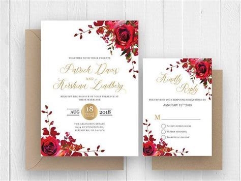 red and white rose wedding invitations