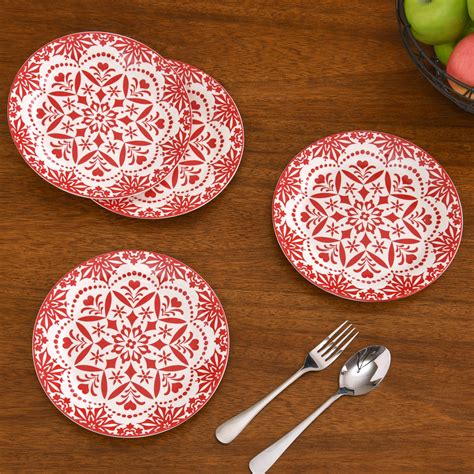 red and white salad plates