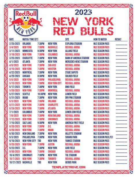 red bulls game schedule