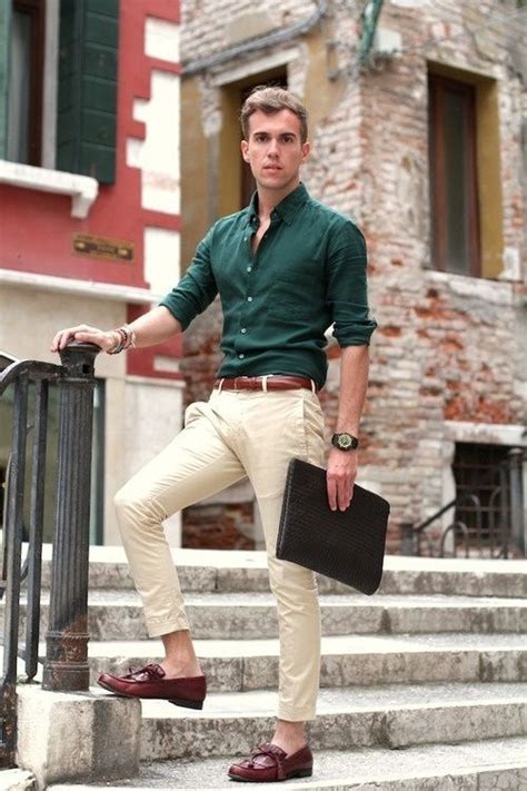 red chinos mens with shirt