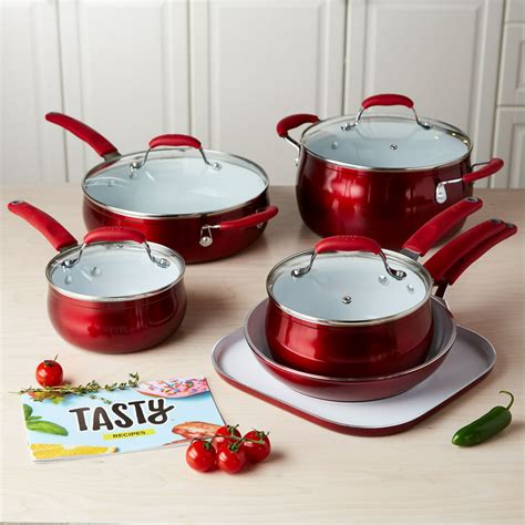 red cookware with ceramic lining