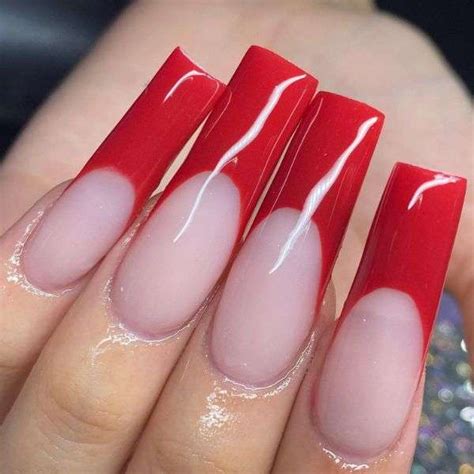 Red French Nails Square Long