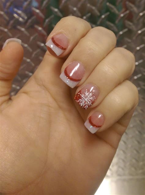 Christmas nails, french nails, red chrome gel polish, white nail