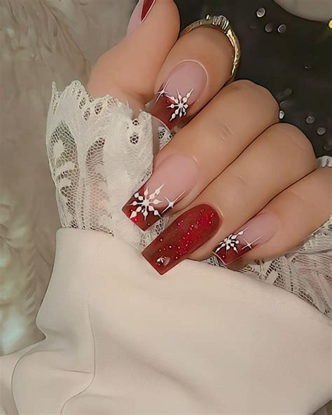 Red French With Snowflake Nails