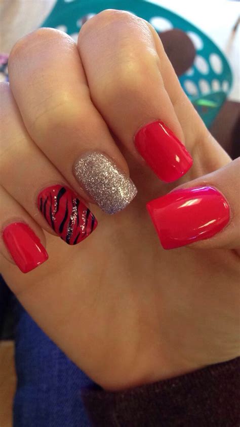 Red Glitter Zebra Nails