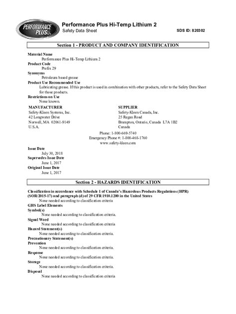 Red Lithium Complex Grease Safety Data Sheet