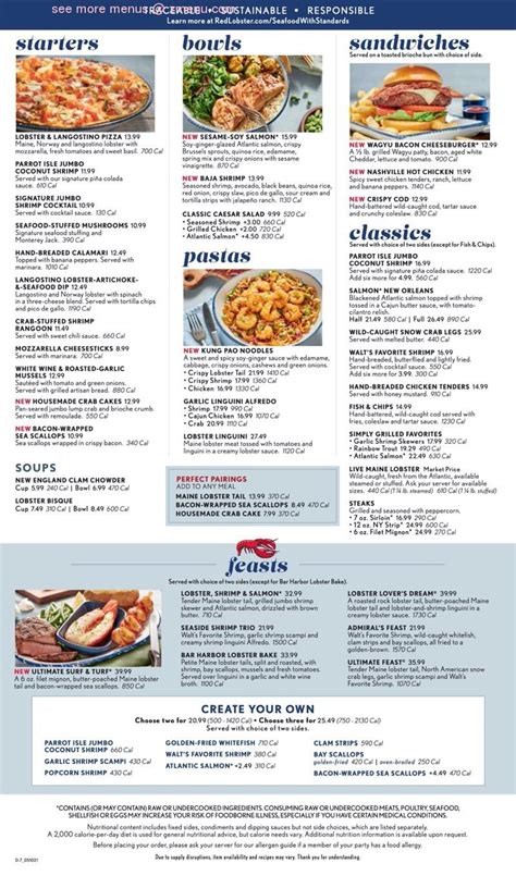 red lobster restaurant tigard or menu