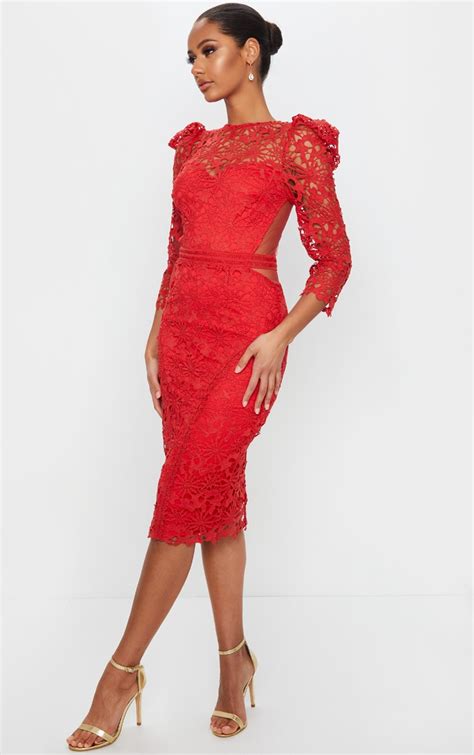 red midi dresses with sleeves for sale