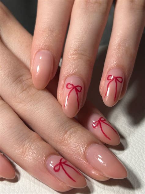 Red Nails With Bow