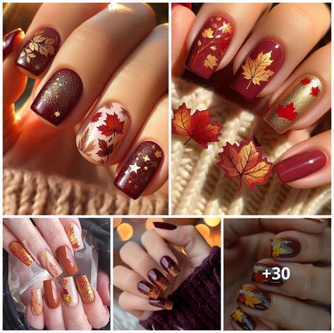Red Nails With Design Fall