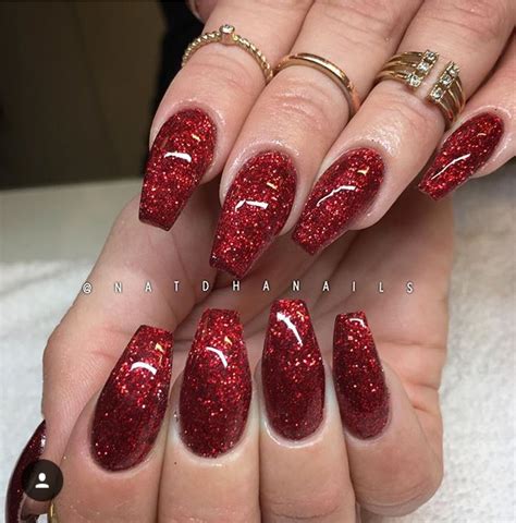 Red Nails With Glitter