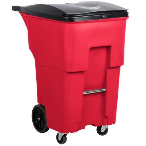 red rectangular kitchen trash bin with wheels