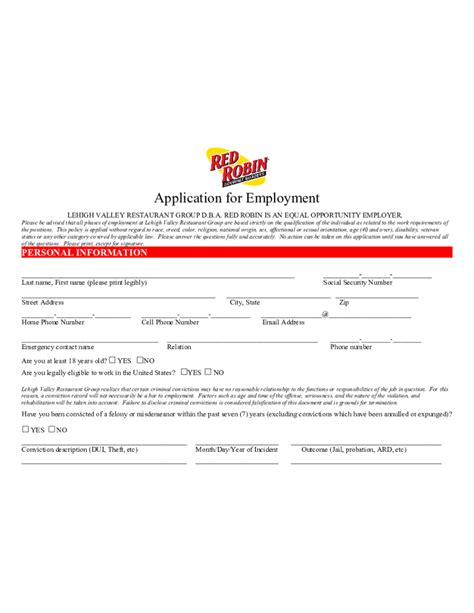 Red Robin Printable Application