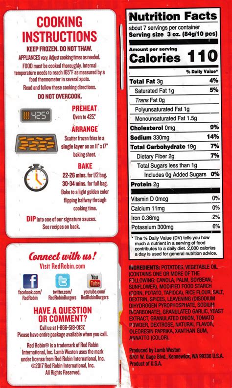 red robin steak fries nutrition facts