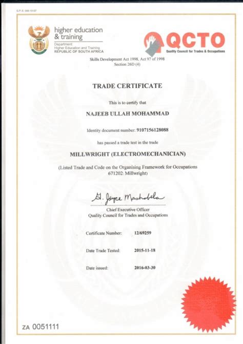 red seal trade test certificate