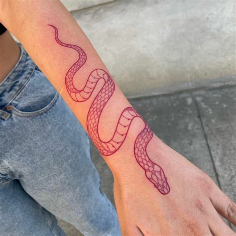 Red Snake Hand Tattoo