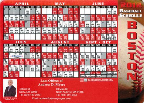 red sox schedule 2012