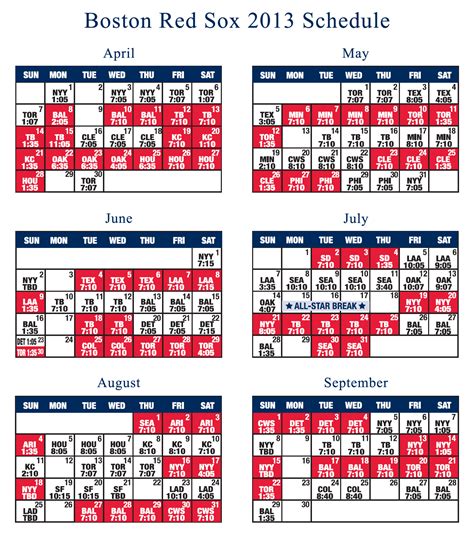 red sox schedule 2013