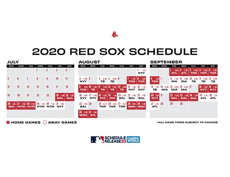 red sox schedule 2020 calendar