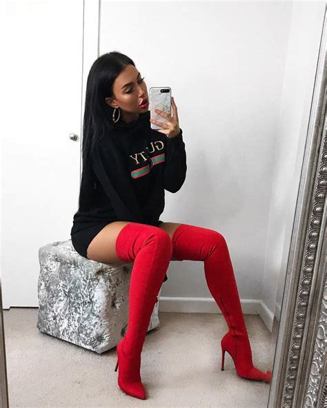 red thigh high boots outfit ideas